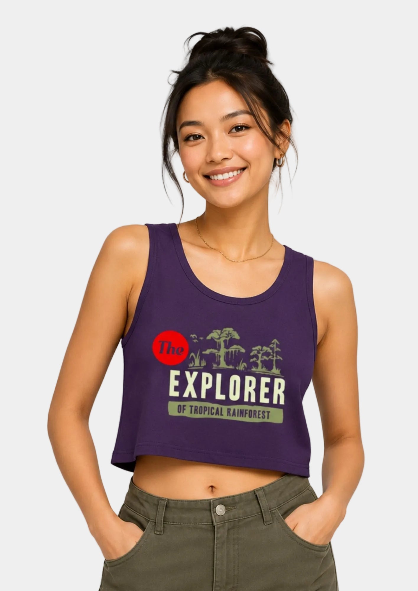 Women’s Explorer Graphic Crop Tank – Tropical Vibe Cotton Top