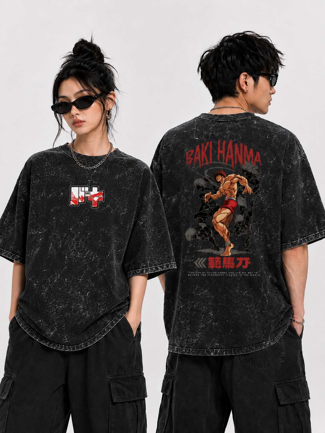 Baki Hanma Fan Art DP Acid Washed Oversized Tee