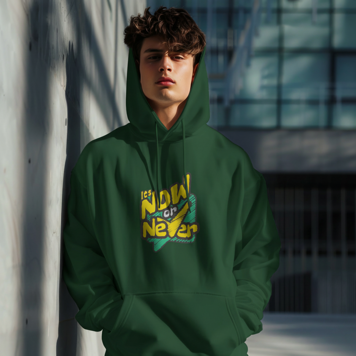 It’s Now or Never Front Print Men’s Hooded Sweatshirt