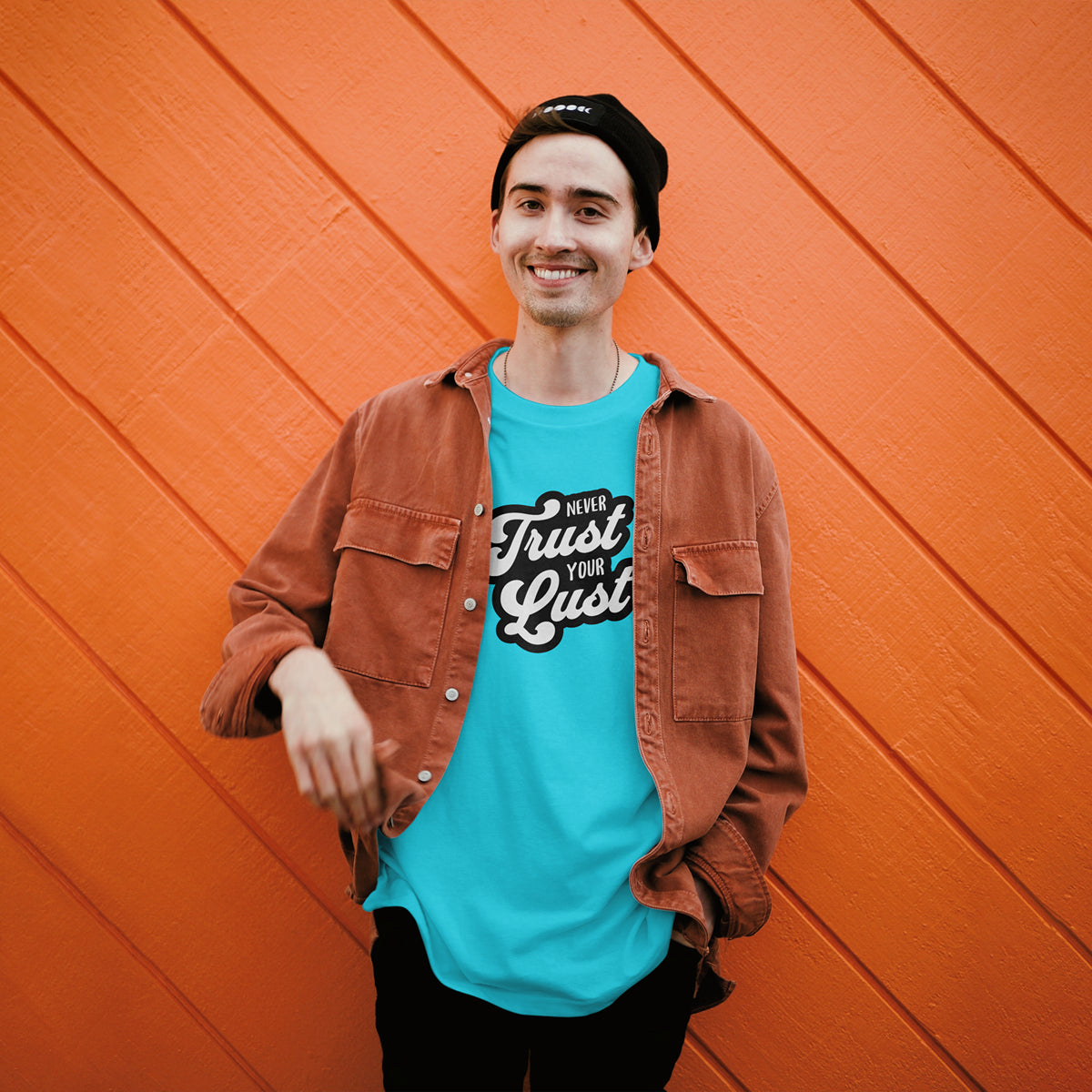 Never Trust Your Lust – Classic Front Print Men’s Crew T-Shirt