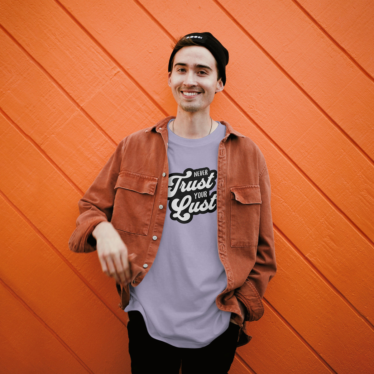 Never Trust Your Lust – Classic Front Print Men’s Crew T-Shirt