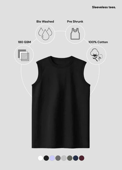 Men’s Sleeveless Cotton T-Shirt – Lightweight Gym & Casual Tank Tee