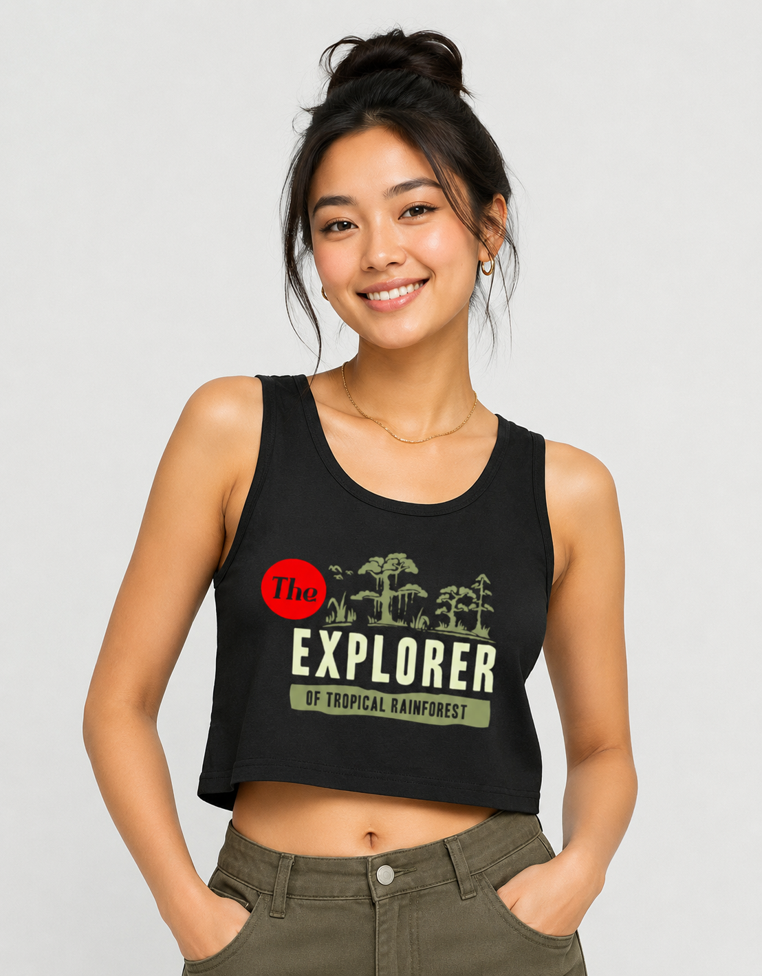 Women’s Explorer Graphic Crop Tank – Tropical Vibe Cotton Top