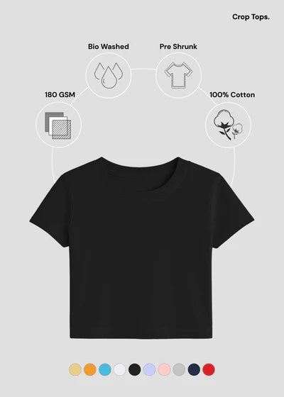 Women’s Essential Cotton Crop Top – Everyday Basic Half Sleeve Tee
