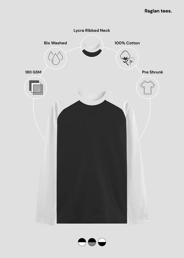 Unisex Classic Raglan Full Sleeve T-Shirt – Contrast Sleeve Cotton Tee