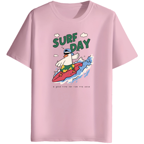 Surf Day Graphic Print Men’s Round Neck Cotton T-Shirt