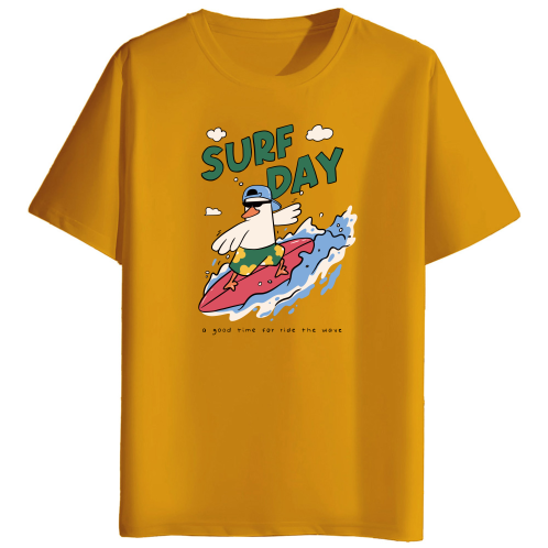 Surf Day Graphic Print Men’s Round Neck Cotton T-Shirt