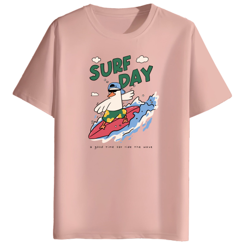 Surf Day Graphic Print Men’s Round Neck Cotton T-Shirt
