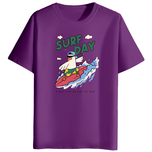 Surf Day Graphic Print Men’s Round Neck Cotton T-Shirt
