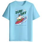 Surf Day Graphic Print Men’s Round Neck Cotton T-Shirt