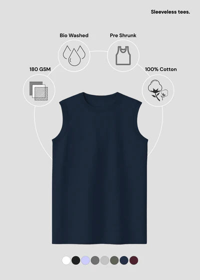Men’s Sleeveless Cotton T-Shirt – Lightweight Gym & Casual Tank Tee