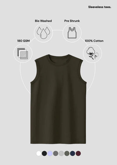 Men’s Sleeveless Cotton T-Shirt – Lightweight Gym & Casual Tank Tee