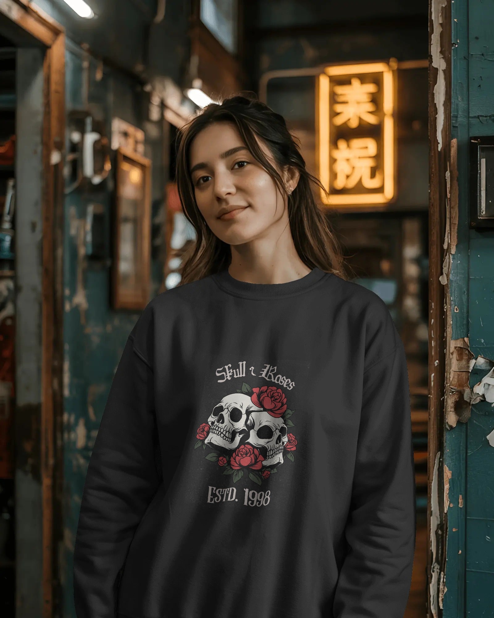 Skull & Roses Vintage Fleece Sweatshirt